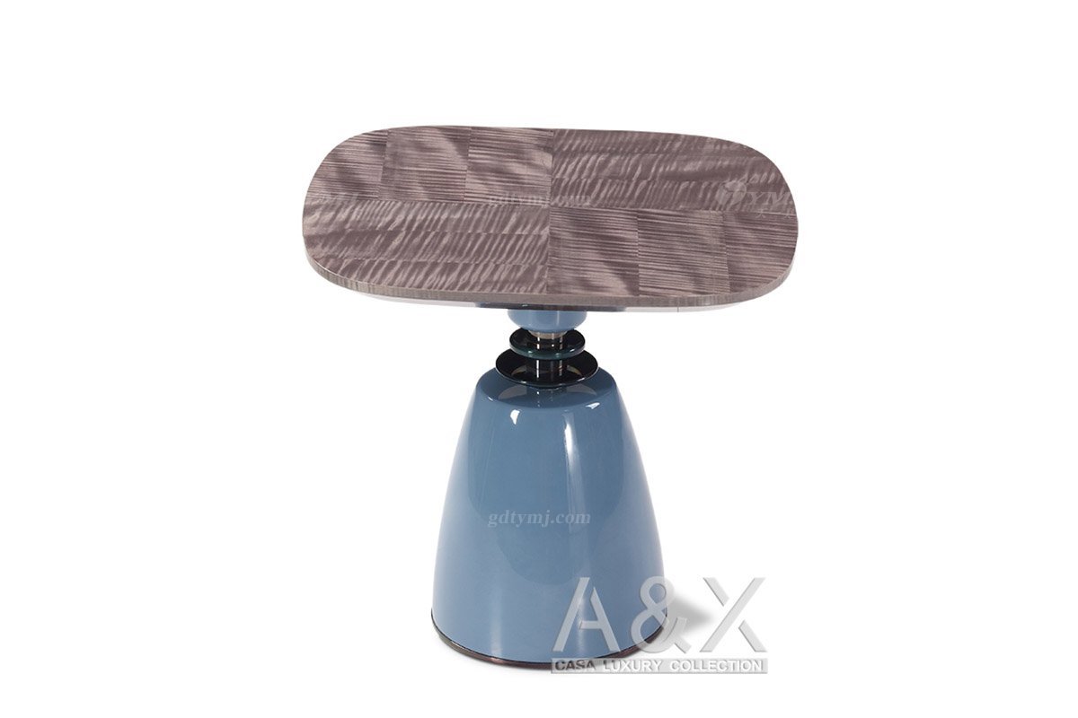 高端別墅家具品牌輕奢后現(xiàn)代海圖藍(lán)色進(jìn)口真皮臥室大床妝臺組合系列邊幾