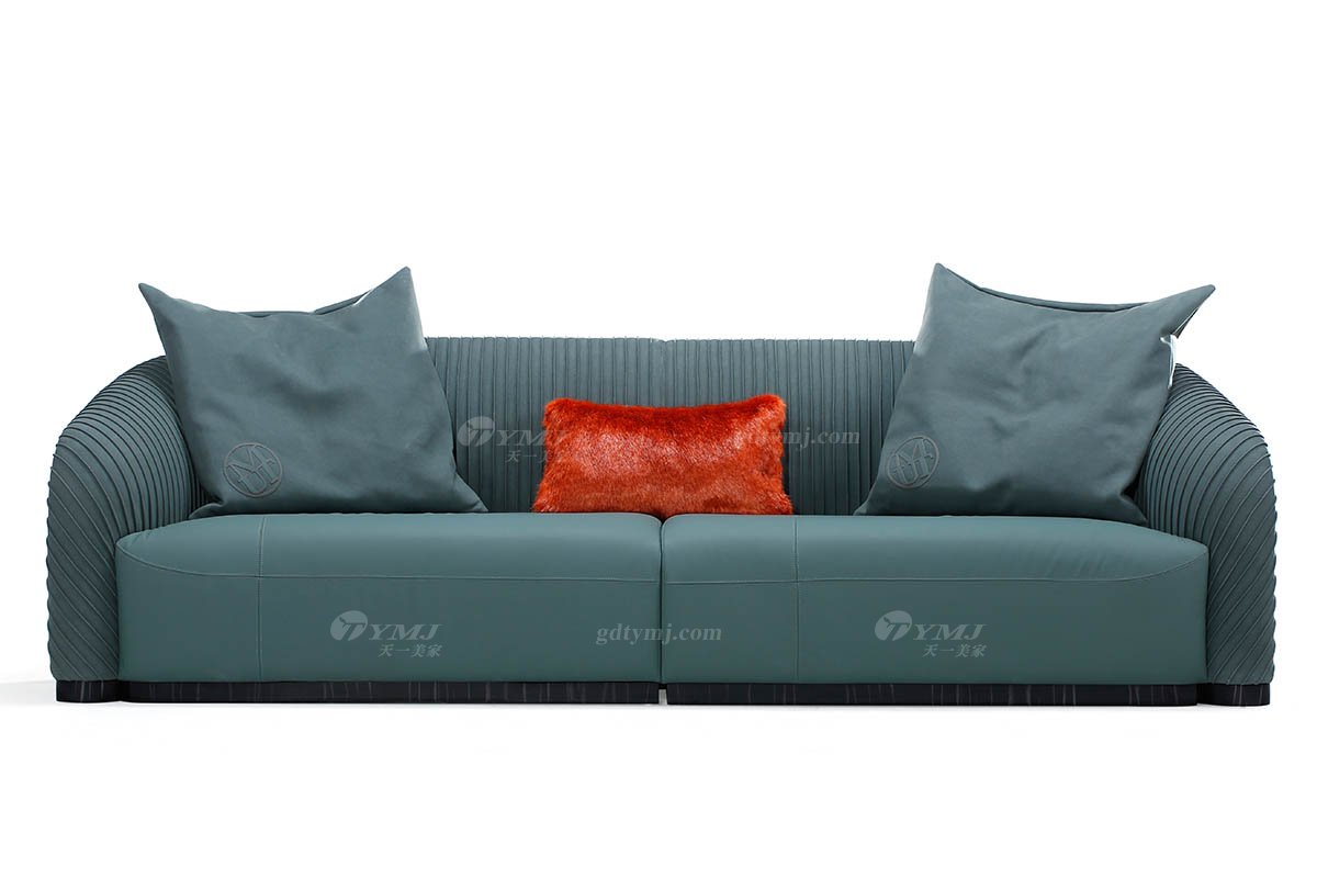 豪華別墅家具奢華會所家具輕奢后現代客廳時尚綠色生態皮沙發組合四位沙發