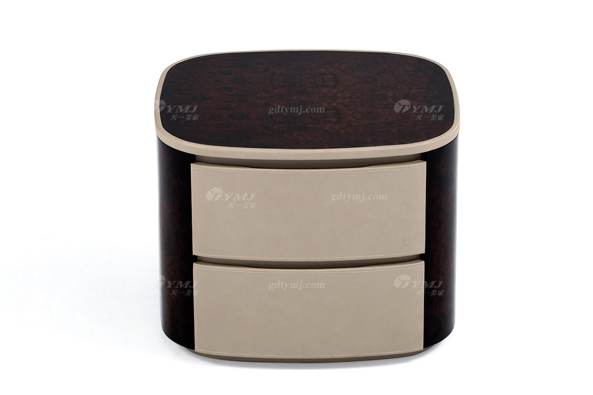 高端別墅家具時尚奢華樣板間家具輕奢后現代臥室真皮雙人大床系列床頭柜