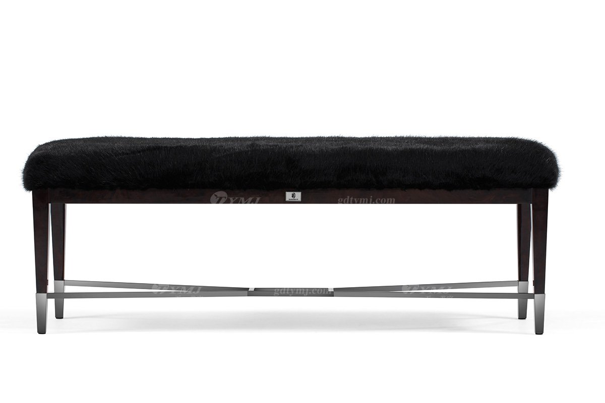 高端別墅家具時尚奢華樣板間家具輕奢后現代臥室真皮雙人大床系列床尾凳