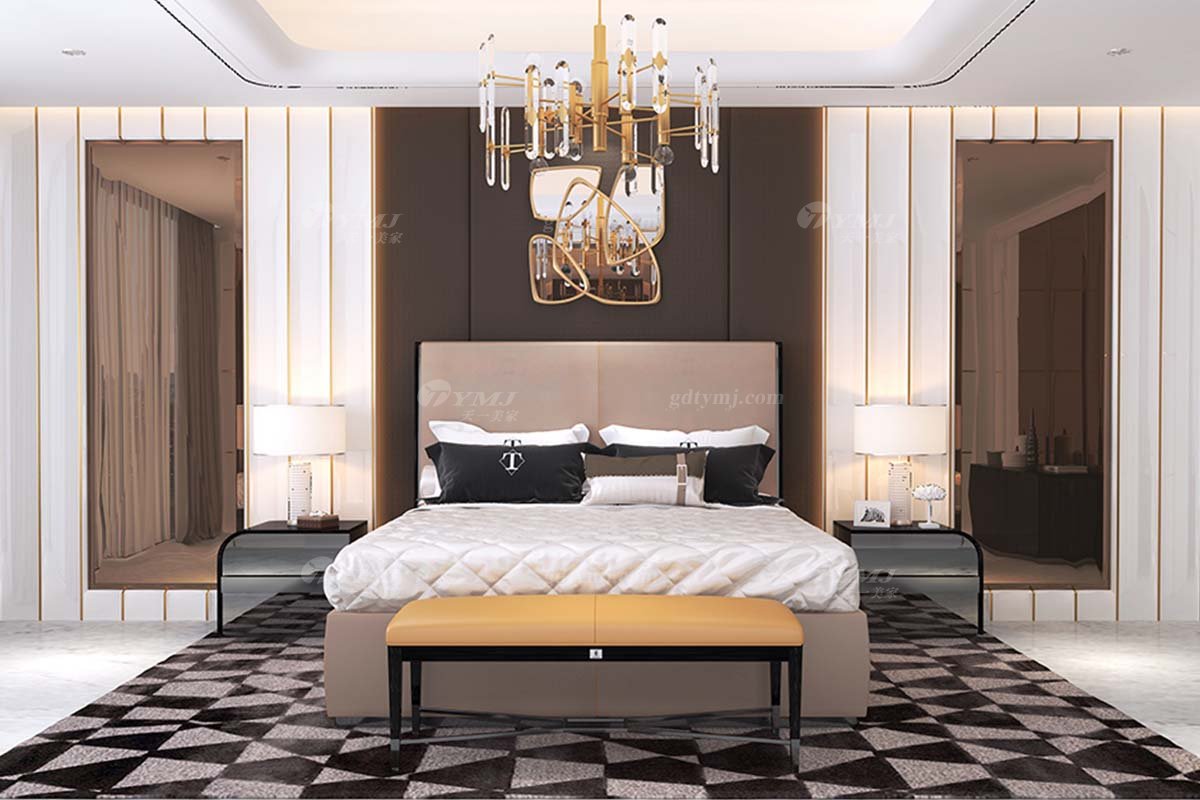 奢華別墅家具時尚奢華樣板間家具輕奢后現代臥室真皮雙人大床系列