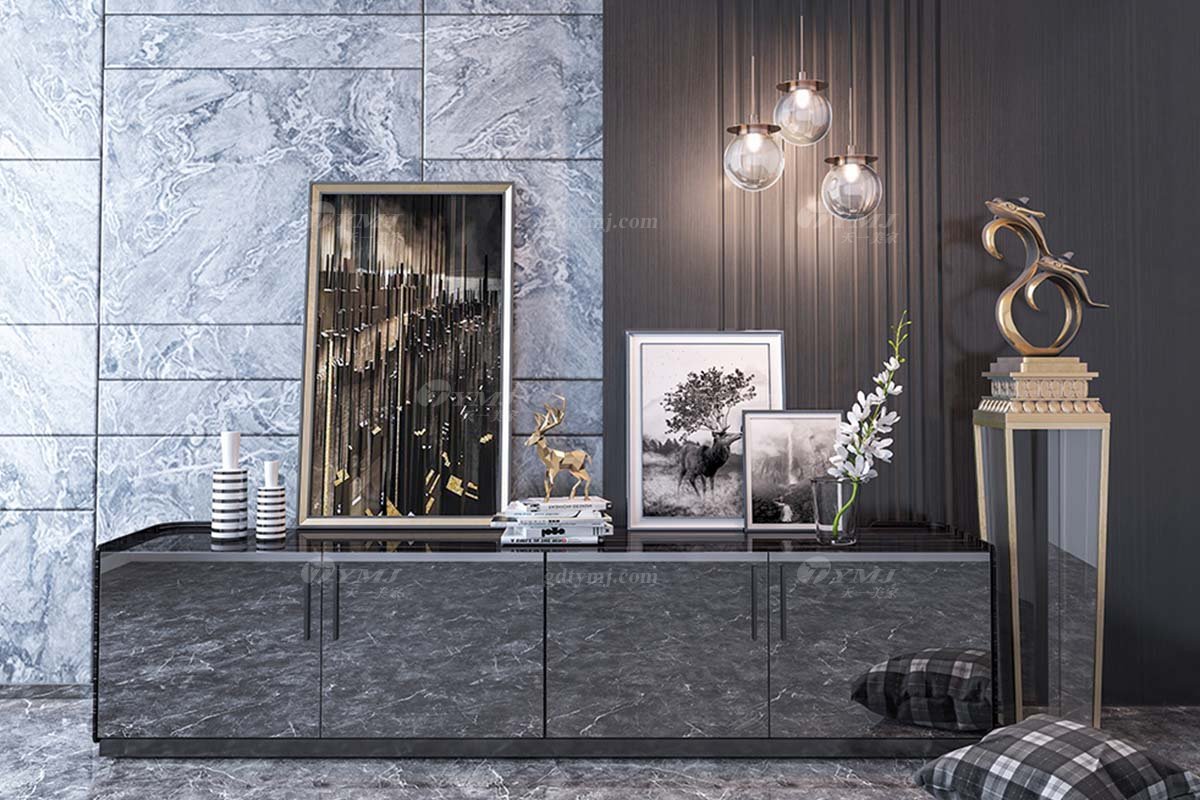 時尚別墅家具會所家具樣板間家具輕奢后現代餐廳黑檀大地柜電視柜