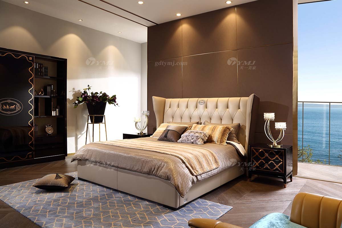 奢華別墅家具品牌高端樣板間家具輕奢后現代臥室大氣頭層真皮雙人大床系列