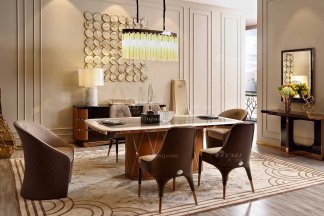 奢華會所家具品牌高端樣板間家具輕奢后現代臥室時尚餐廳大理石面餐桌餐椅組合