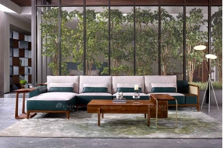 高端會所家具品牌奢華樣板房家具輕奢新中式風格寶綠真皮沙發