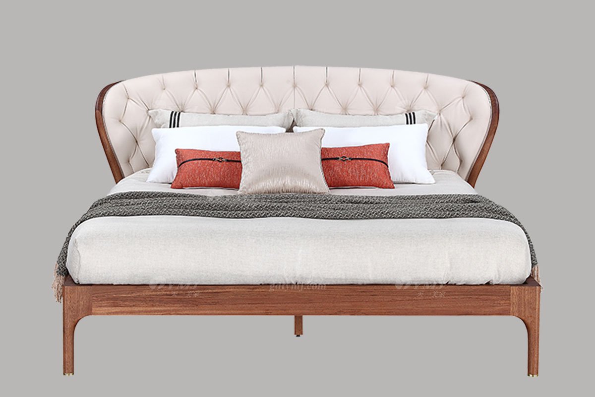 高端會(huì)所家具品牌奢華樣板房家具輕奢新中式風(fēng)格臥室胡桃色實(shí)木床組合系列雙人床
