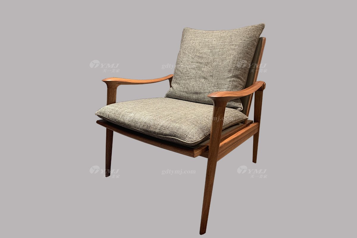 高端會(huì)所家具品牌奢華樣板房家具輕奢新中式風(fēng)格臥室胡桃色實(shí)木床組合系列休閑椅