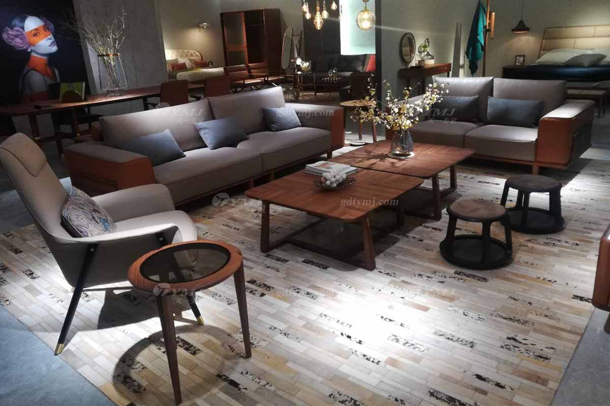 高端別墅家具品牌奢華樣板房家具輕奢新中式風格客廳高彈高密度海綿布藝沙發