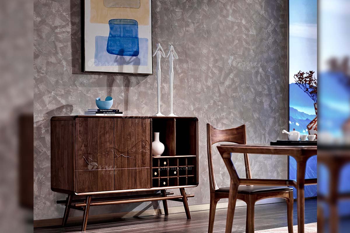 高端別墅家具品牌高檔樣板間家具輕奢新中式風格黑胡桃實木餐廳家具餐邊柜系