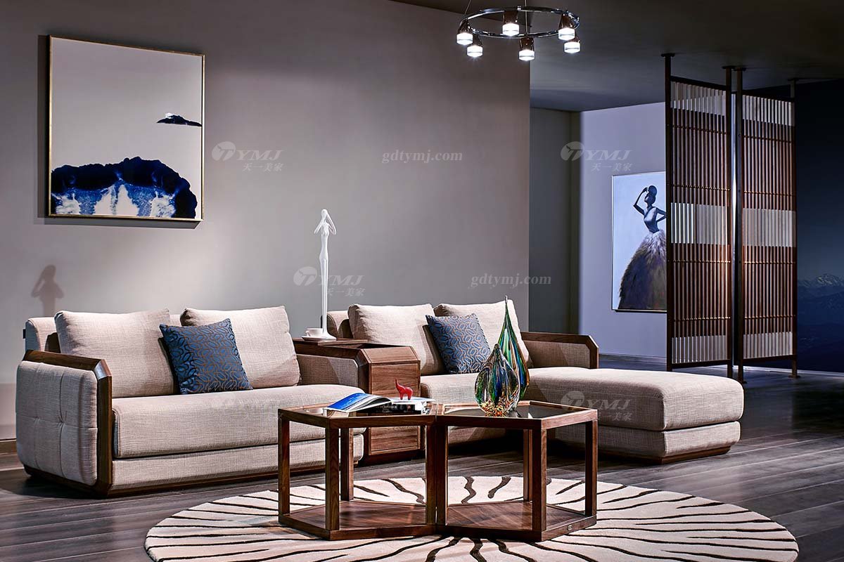 高端別墅會所家具品牌樣板房家具輕奢新中式風格黑胡桃高彈高密度海綿優(yōu)質布