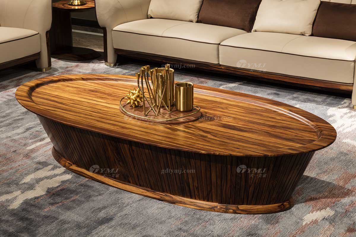 高端豪宅會所家具品牌輕奢新中式風客廳家具高彈高密度海綿實木真皮沙發系列茶幾