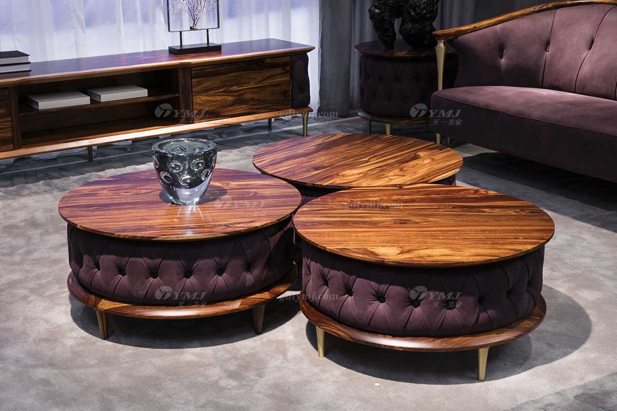 高端豪別墅會所大宅家具品牌輕奢新中式風客廳家具高彈高密度海綿時尚優質布藝沙發系列圓茶幾組合