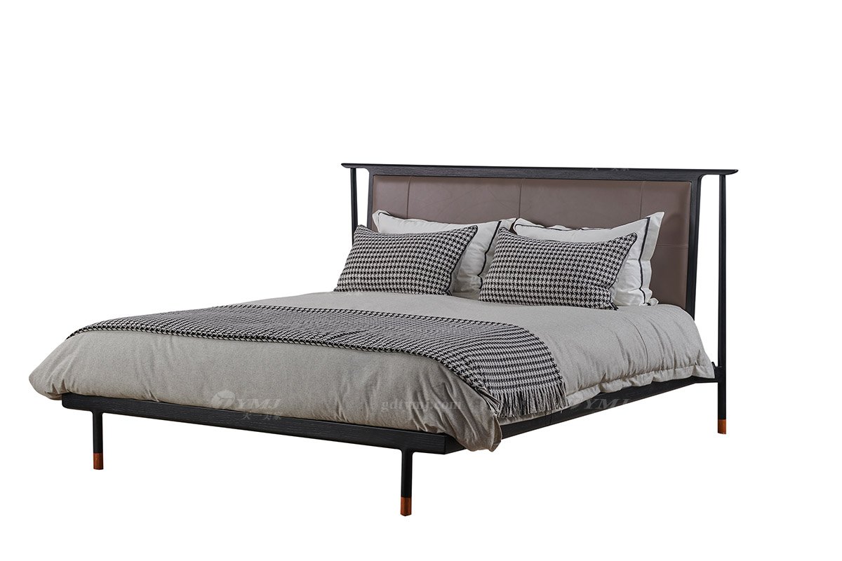 意大利極簡風(fēng)別墅會所品牌高端家具我是北美進口紅橡實木大床床頭柜組合大床