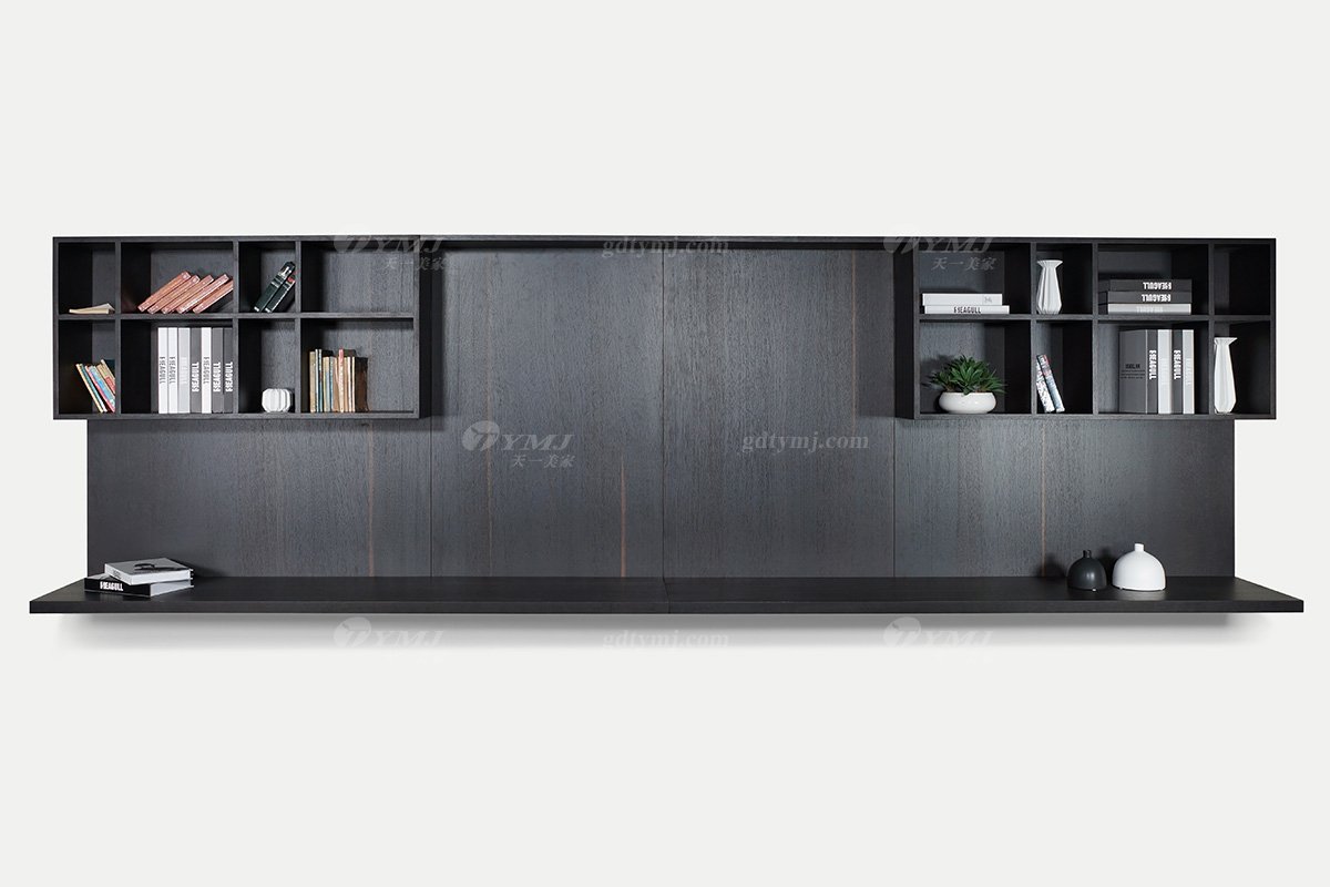 意大利極簡風格別墅會所家具品牌客廳固裝家具北美進口紅橡實木煙熏色電視背