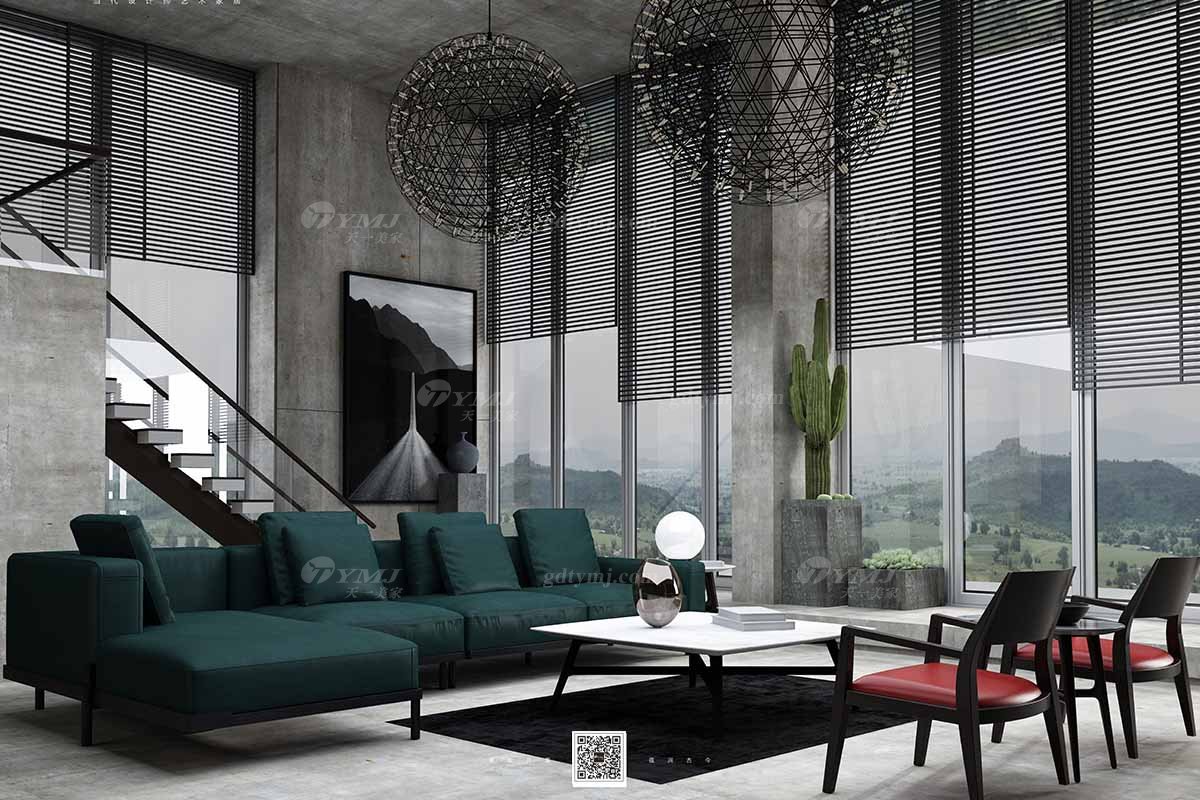 別墅大宅家具品牌會所家具意大利極簡私宅家用客廳家具墨綠色轉角沙發組合