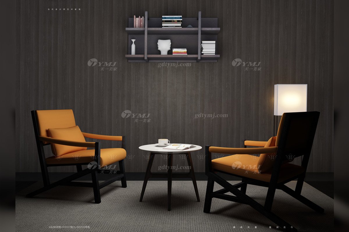 意大利極簡風格別墅大宅家具品牌愛馬仕橙真皮休閑椅+邊幾單椅