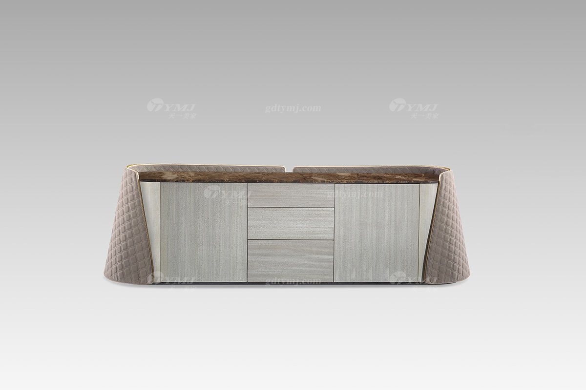 高端別墅會所家具現代輕奢時尚淺色尼斯色高級大理石電視柜