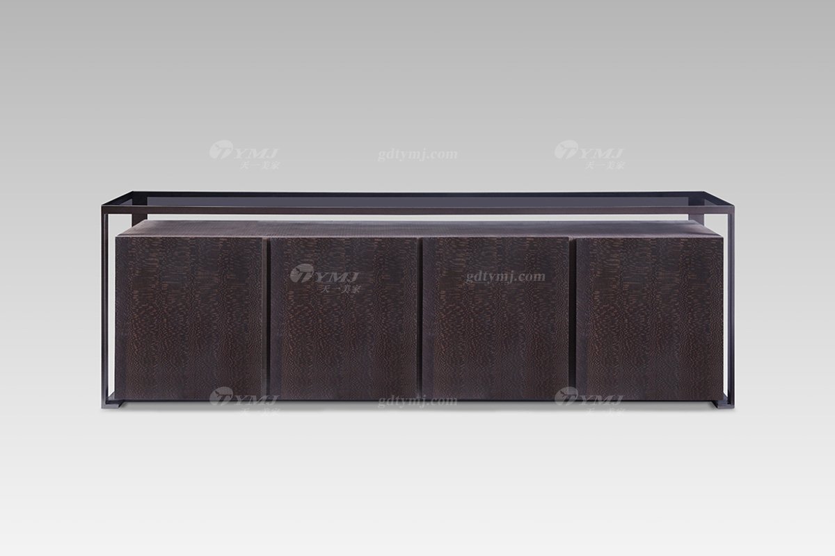 現代輕奢別墅會所家具品牌灰橡色+黑珍珠電視柜
