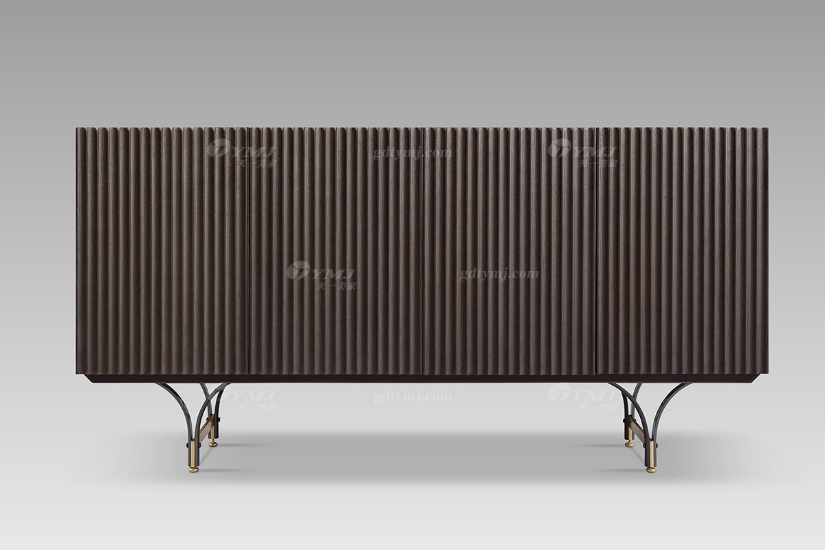 現代輕奢高端會所家具品牌灰橡色+意大利金裝飾柜