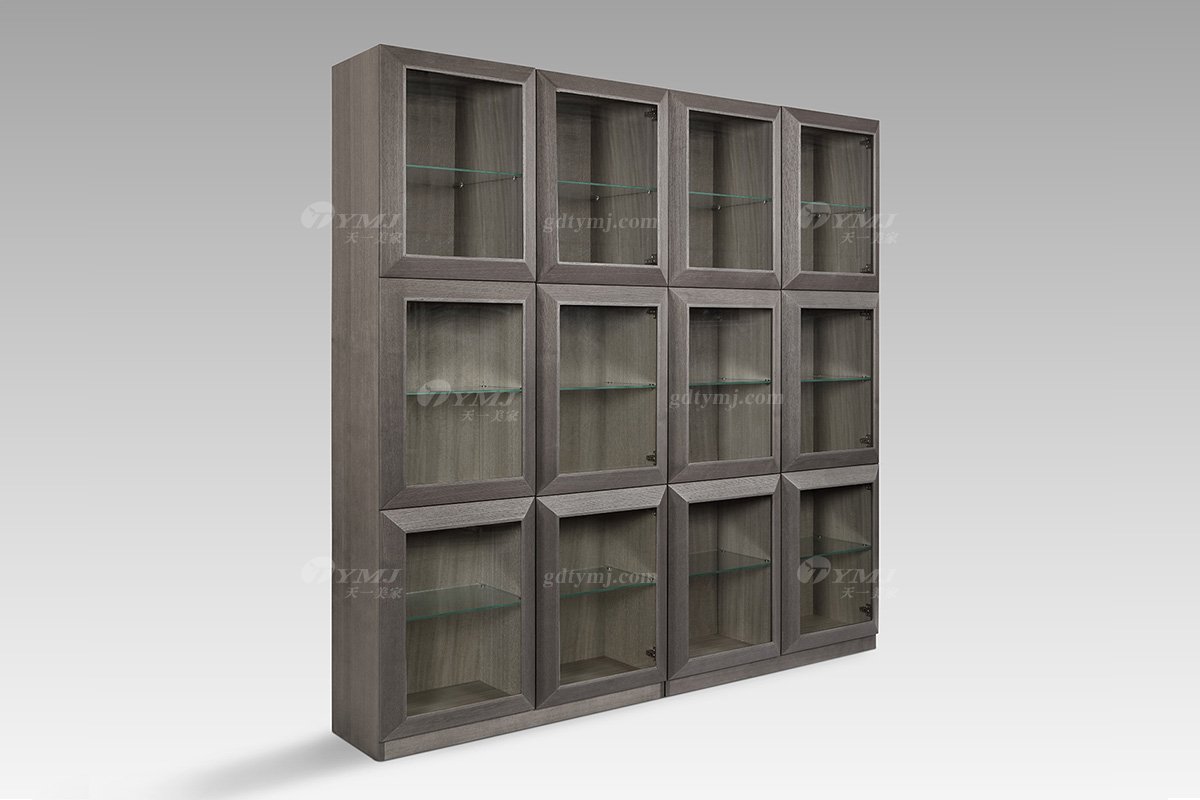 現代輕奢高端會所家具品牌灰橡色書柜書柜SH2821側面