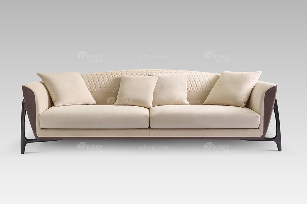 現代輕奢別墅家具品牌米色真皮三位沙發