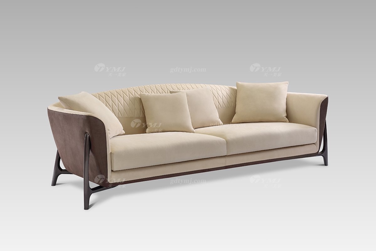 現代輕奢別墅家具品牌米色真皮三位沙發三位沙發LS2806-36側面