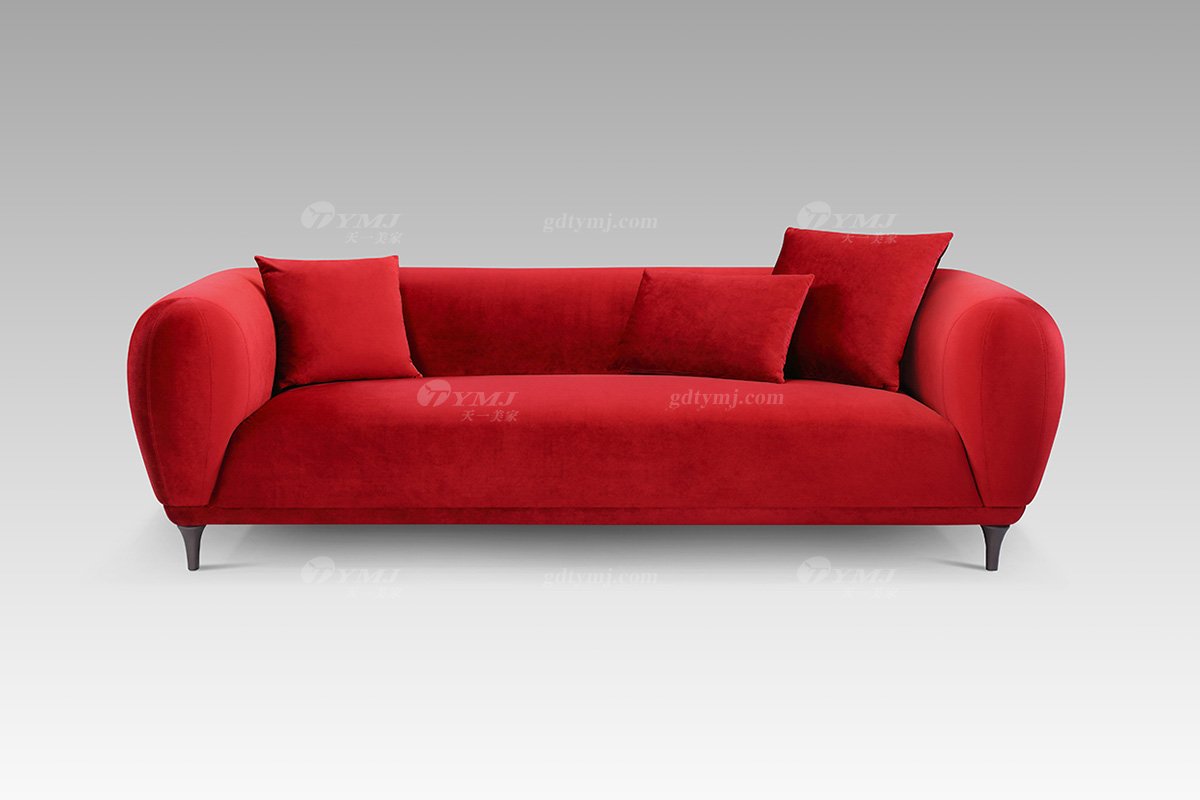 現代輕奢別墅會所品牌家具紅色絨布藝三位沙發三位沙發LS2808-36