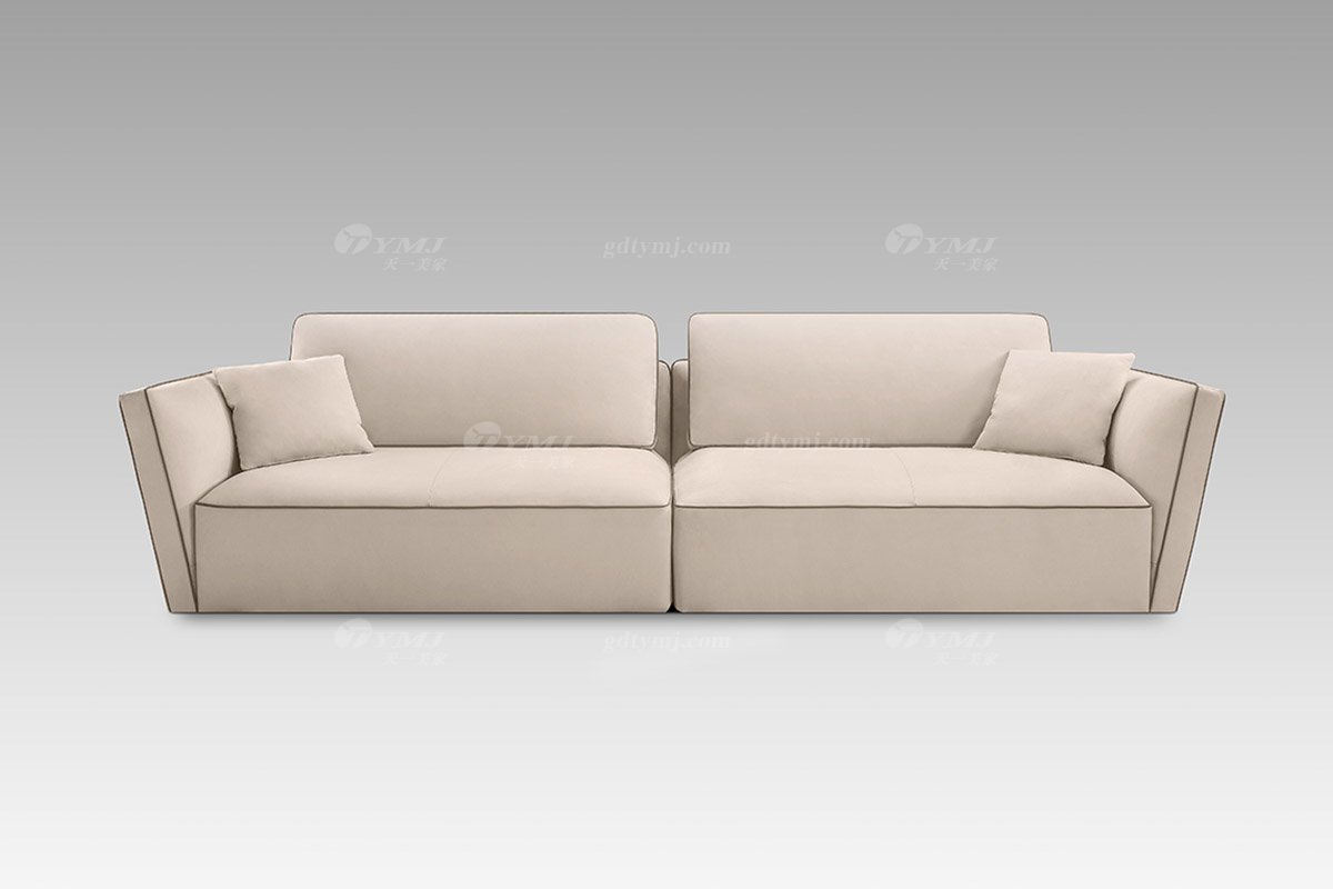 現代輕奢時尚別墅豪宅家具米色真皮三位沙發