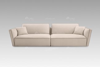 現代輕奢時尚別墅豪宅家具米色真皮三位沙發