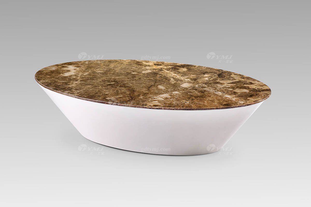 現代輕奢時尚別墅家具網咖大理石+白色珠光漆橢圓幾橢圓幾LT2806-1側面