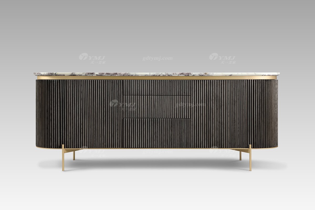 現代輕奢時尚大理石面灰橡+意大利金底吧臺