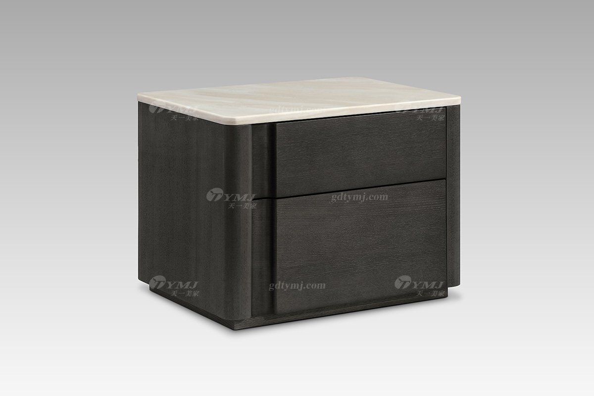 現代輕奢風格高端大理石面灰橡色床頭柜床頭柜BH1708側