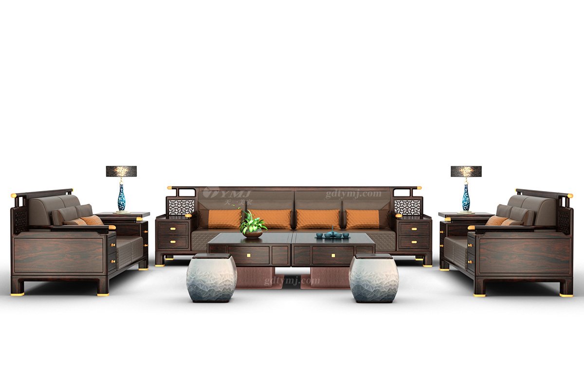 高端時尚新中式輕奢家具品牌黑酸枝藝術玻璃鋼坐墩坐墩H-PDZD組合