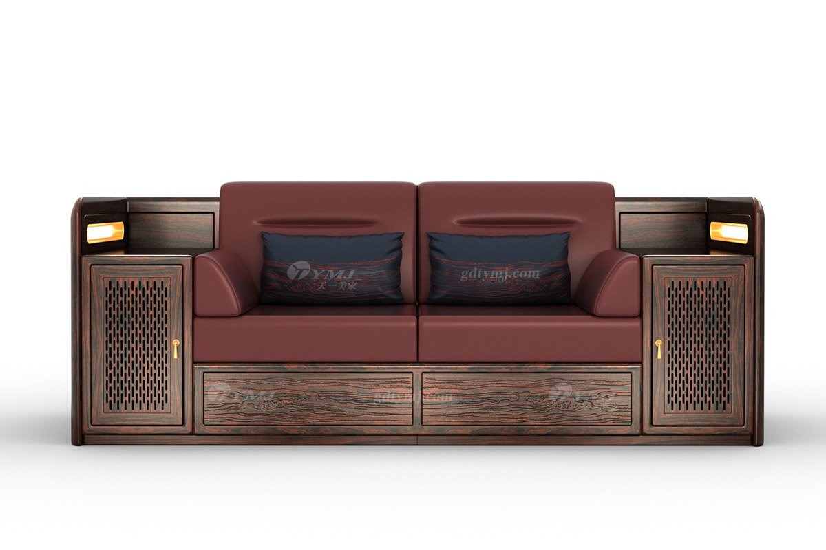 新中式輕奢時尚高端品牌家具黑酸枝實木二人位沙發