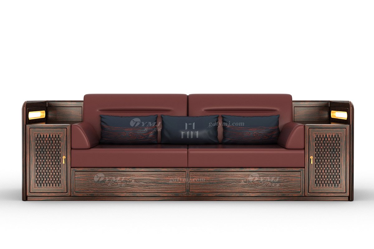 新中式輕奢時尚高端品牌家具黑酸枝實木三人位沙發