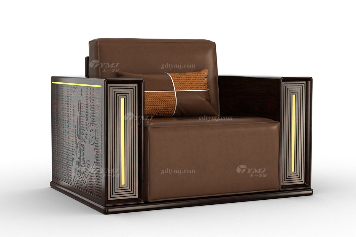 高檔別墅家具品牌新中式輕奢黑酸枝木意大利真皮單位沙發