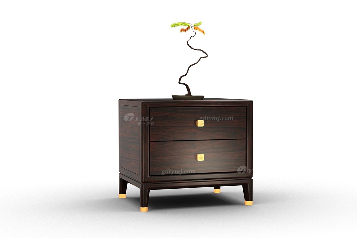 高端別墅家具時尚新中式輕奢全紅木黑酸枝實木配黃銅金屬床頭柜