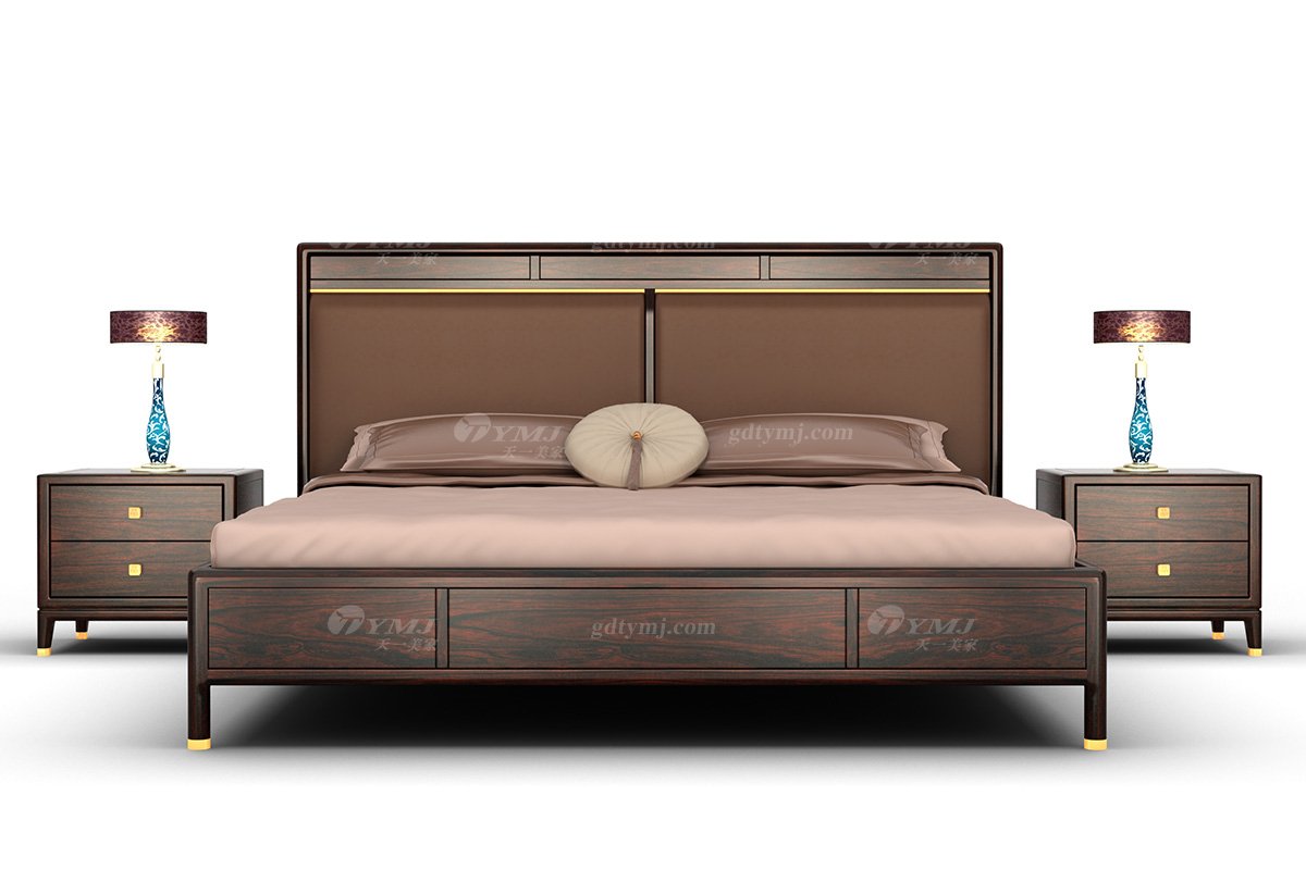 高端別墅家具時尚新中式輕奢全紅木黑酸枝實木配黃銅金屬床頭柜床頭柜H-PDCTG組合1