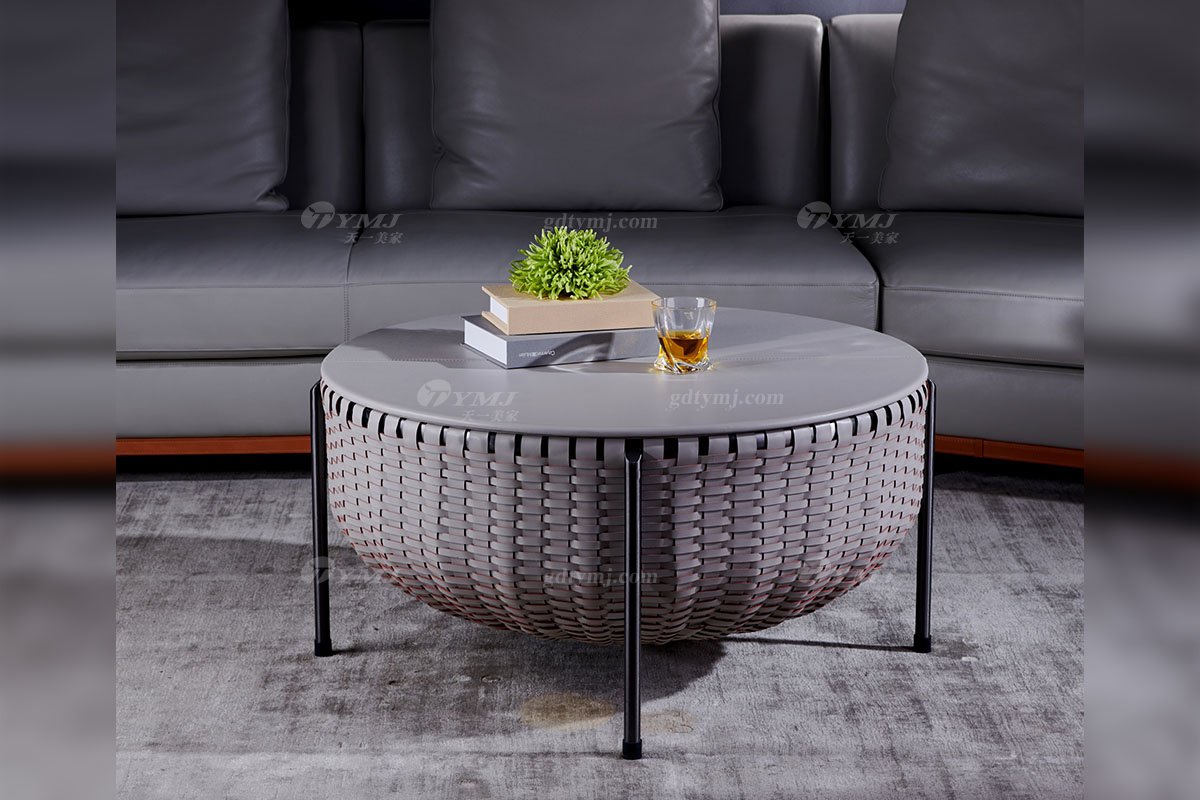 現代時尚輕奢家具高檔別墅品牌家具客廳馬鞍皮藝大圓幾CT-01A-1圓幾場景1