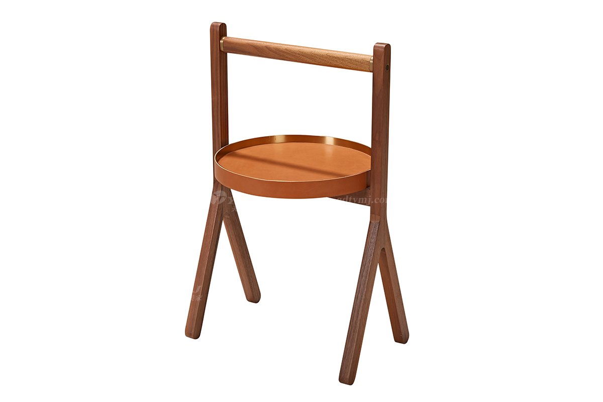 時尚輕奢家具現代高檔別墅家具品牌北美黑胡桃實木+馬鞍皮藝休閑幾CT-12休閑幾1