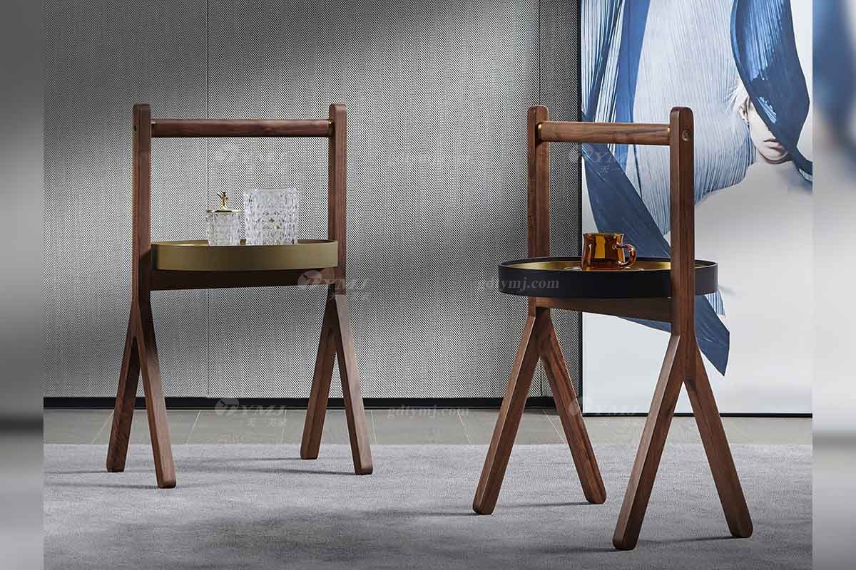 時尚輕奢家具現代高檔別墅家具品牌北美黑胡桃實木+馬鞍皮藝休閑幾CT-12休閑幾場景