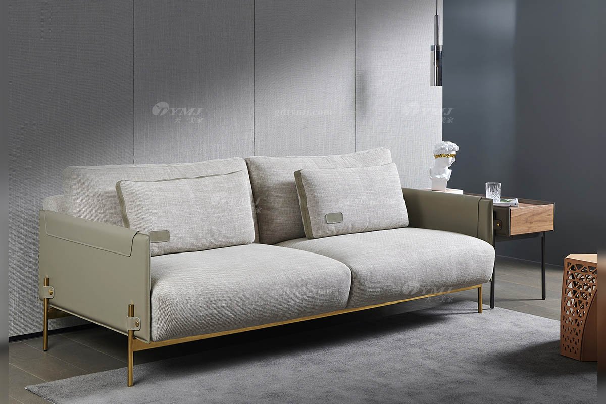 現代輕奢時尚別墅家具品牌高端皮布藝結合軟包舒適三人位沙發SF-22三人位沙發場景1