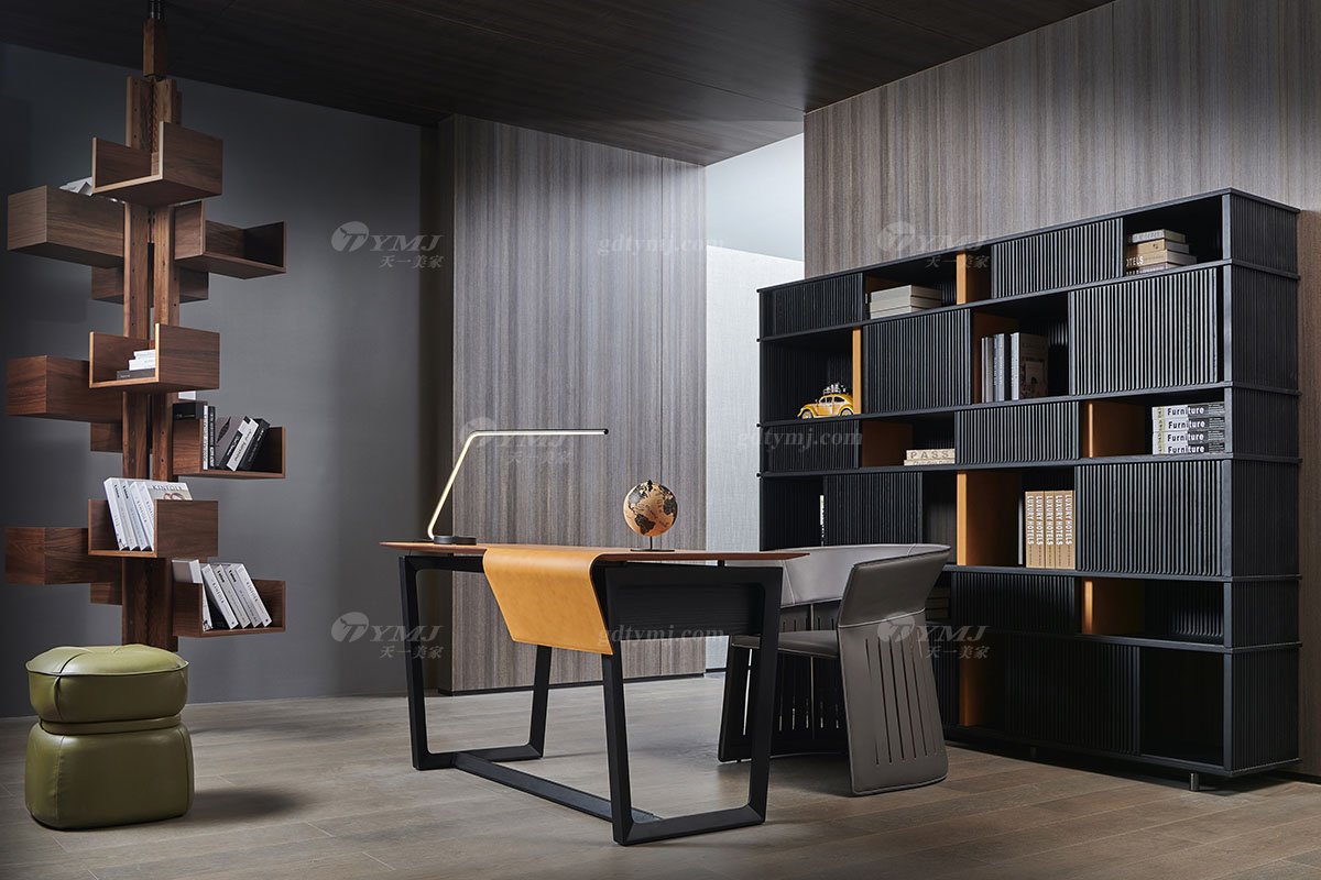 現代輕奢家具品牌別墅家具時尚進口白蠟實木書柜展示柜S-06書柜場景