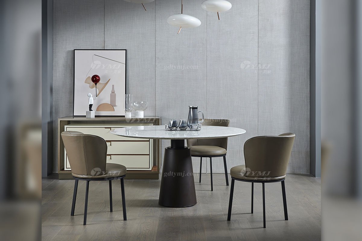 現(xiàn)代輕奢時尚別墅家具品牌高端餐廳意大利卡拉拉白大理石餐桌DT-09餐桌場景1