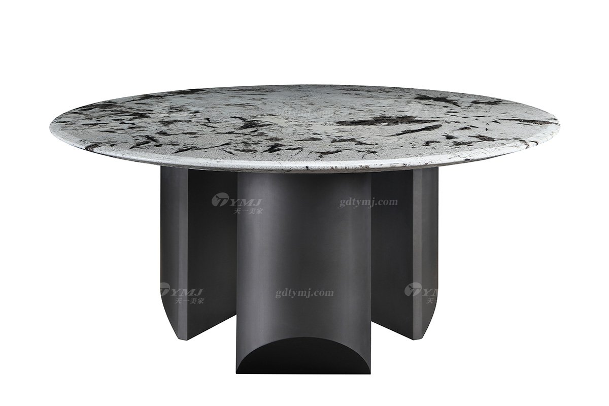 現代時尚輕奢家具品牌別墅家具高端餐廳金屬+雪山飛狐大理石圓餐桌DT-16圓餐桌
