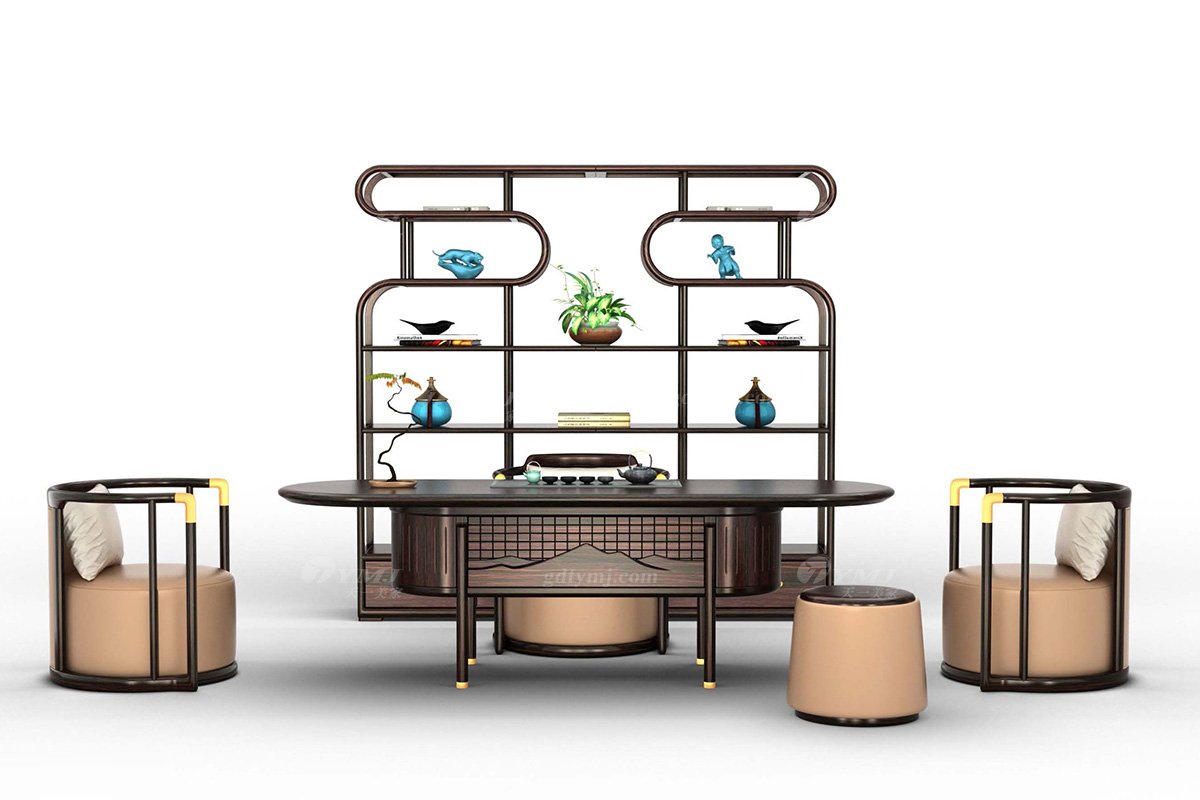 新中式別墅會(huì)所家具品牌家具深咖色進(jìn)口烏金木實(shí)木博古架H-GJBGJC博古架組合