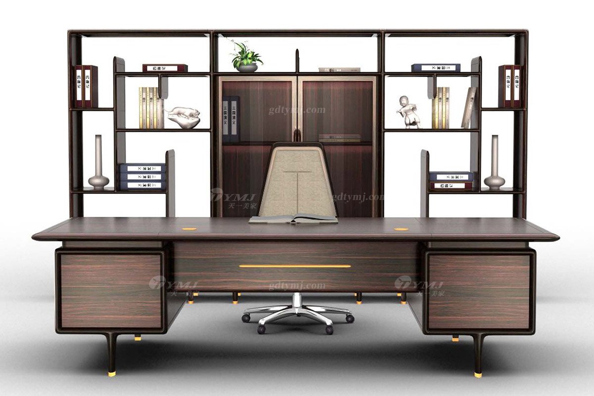 新中式家具風(fēng)格品牌別墅會所家具高端大氣進(jìn)口烏金木實(shí)木+真皮大班椅H-TBBY-G大班椅場景