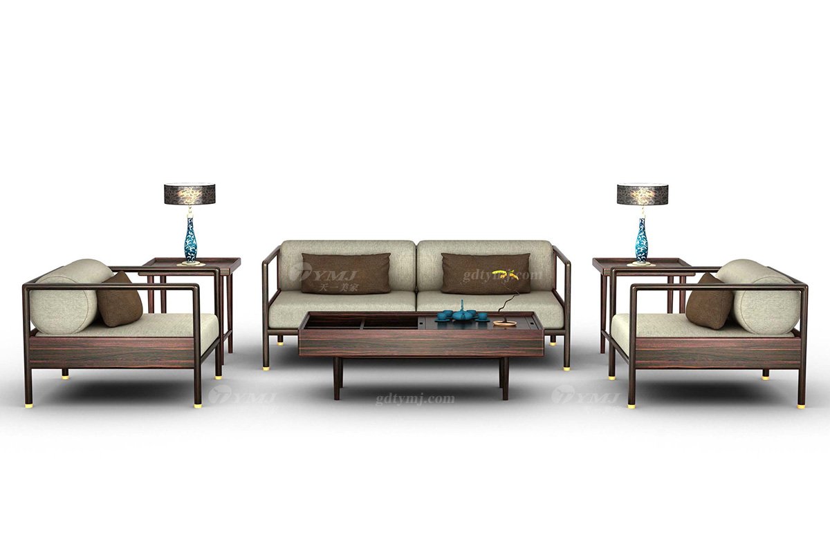 新中式家具風格品牌別墅會所家具高端大氣進口烏金木實木茶幾茶幾場景