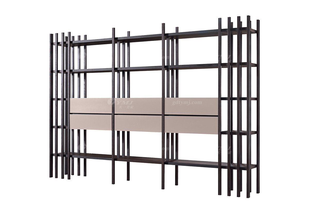 意式極簡風格高端別墅豪宅家具品牌現代輕奢書房大氣時尚煙熏橡木色+駝色抽