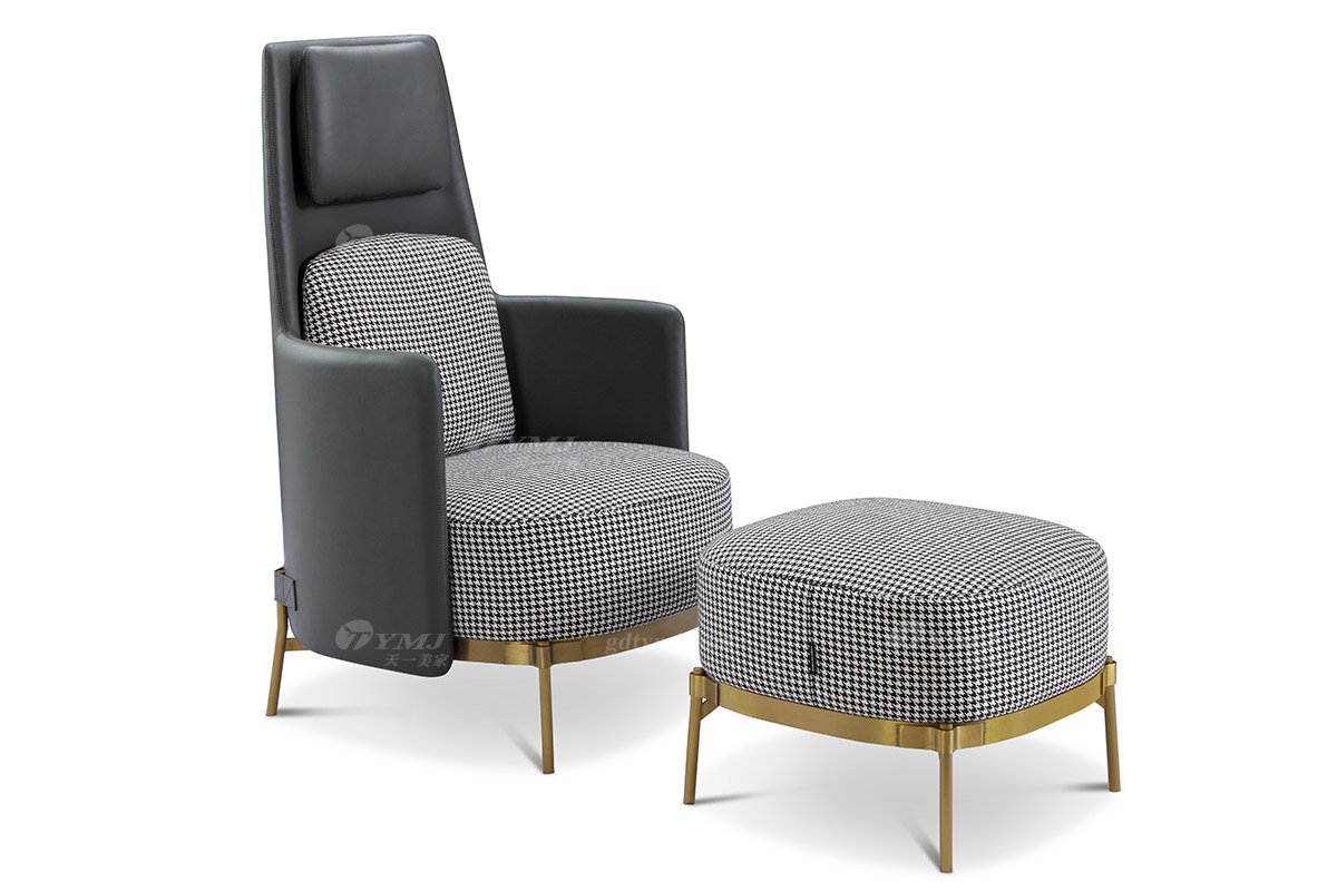 現代輕奢高端別墅家具意式極簡風格客廳時尚千鳥格布藝腳凳LC1710-10腳凳組合